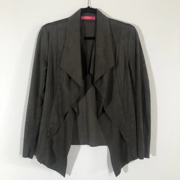 Catherine Malandrino Olive Green Faux Suede Cascade Open Front Jacket Petite S - Picture 5 of 12